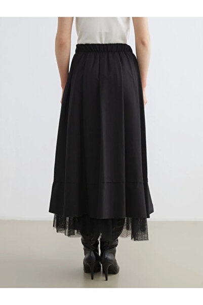 LC Waikiki Lcw Modest Black Elastic Waist Poplin Flared Skirt