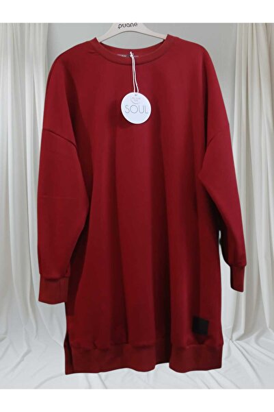 Soul Women's Red Crew Neck Two Thread Cotton Soft Fabric Tunic