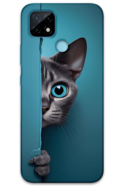 MRCİLETİSİM غطاء خلفي لهاتف Realme C25 بنمط HD مطبوع - قطة ذات عيون زرقاء