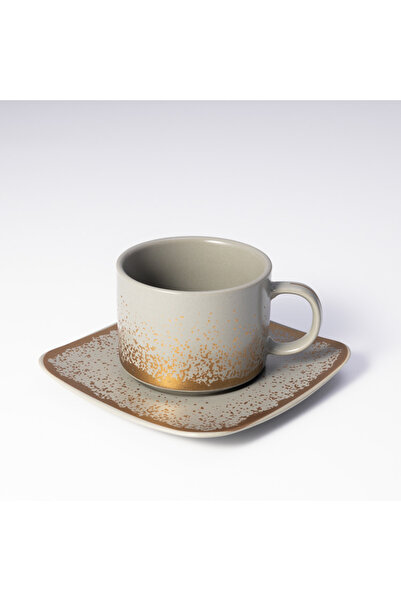 Malooki Set of 6 gray coffee or tea cups 150 ml with saucers