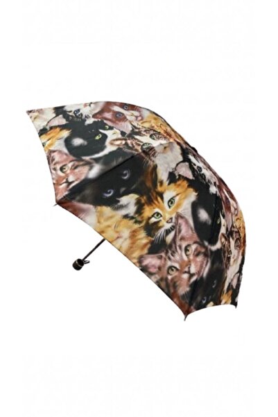 ELEVEN MARKETS Kedi Desenli 8 Telli Manuel Rüzgara Dayanıklı Şemsiye