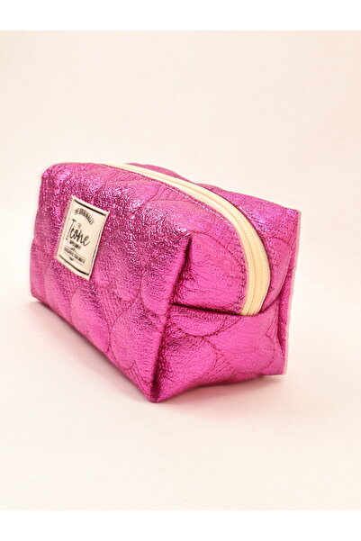 ICONE BAG Heart Quilted Embroidered Metallic Colored Makeup Bag