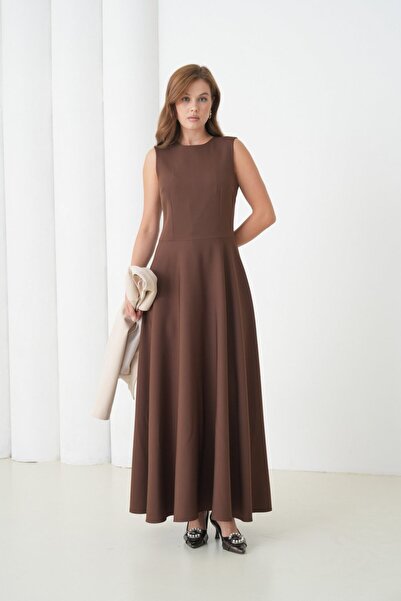 nodilife Flower Printed Women's Suit with Flared Dress Beige-Brown