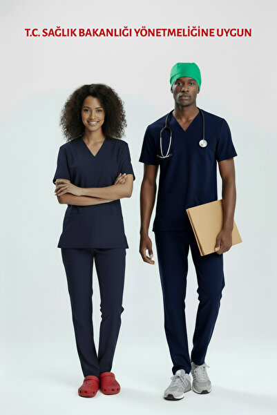 uçak iş giyim طقم زي تمريض أزرق داكن من الليكرا (أزرق وطني)