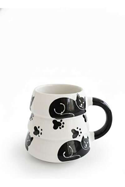 SeraCEY Tree Mug Cat Patterned Hand Embroidered Special Design Handmade Ceramic Mug