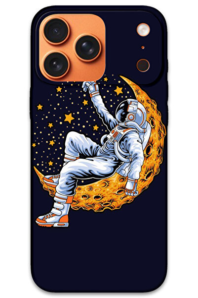 MRCİLETİSİM غطاء خلفي لهاتف iPhone 17 Pro بنمط HD مطبوع - رائد الفضاء والقمر