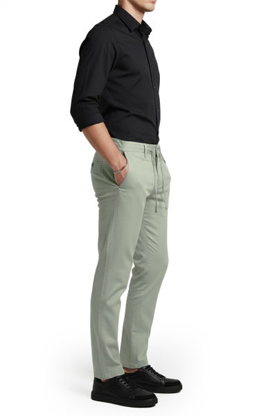 DeepSEA Light Green Flexible Fabric Slim Fit Casual Sports Trousers with Elastic Waist 2601070