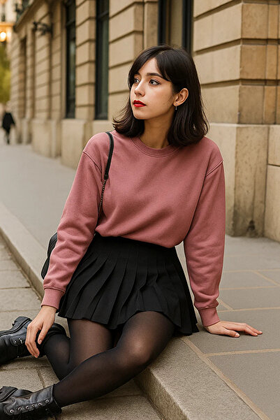 COMBİNE MİCHAİL Women's Crew Neck Winter Oversized Fuchsia Sweater