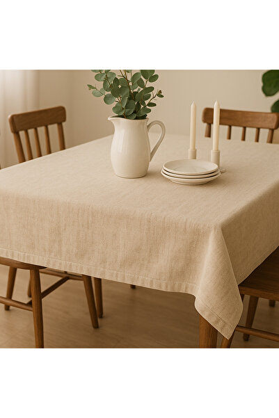 MiniStand Natural Raw Fabric Cotton Tablecloth Washable and Rustic Table Cover