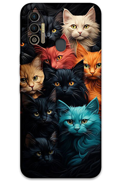 MRCİLETİSİM غطاء خلفي لهاتف Tecno Spark 7T بنمط HD مطبوع - قطط ملونة