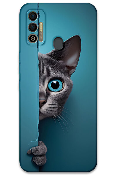MRCİLETİSİM غطاء خلفي لهاتف تكنو سبارك 7T بنمط HD مطبوع - قطة ذات عيون زرقاء