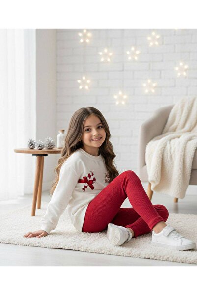 ARBİ kids Girl's Merry Christmas Bow-Knot Stretch Fabric Two-Thread Non-Sharmond Fabric Full Mold Suit