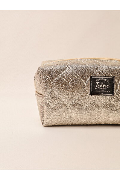 ICONE BAG Heart Quilted Embroidered Metallic Colored Makeup Bag