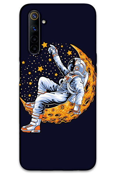 MRCİLETİSİM غطاء خلفي لهاتف Realme 6 بنمط HD مطبوع - رائد الفضاء والقمر