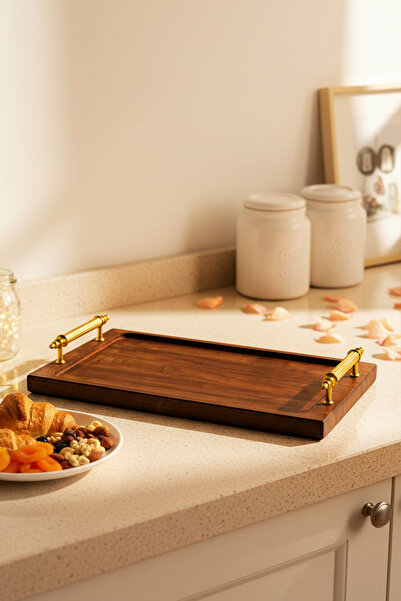 Snippy Tray - Wooden Tray with Metal Handles Presentation Tray Coffee Serving Tray