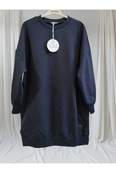 Soul Women's Navy-Dark Navy Crew Neck Two Thread Cotton Soft Fabric Tunic