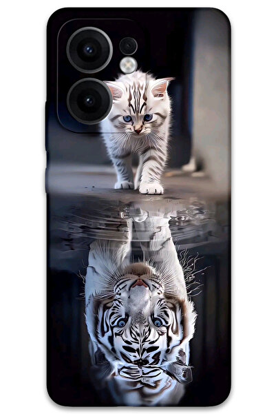 MRCİLETİSİM غطاء خلفي لهاتف اوبو رينو 13F 5G بنمط HD مطبوع - انعكاس القطط
