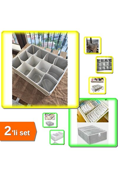 12 Bölmeli Pratik Çekmece Organizer + 8 Gözlü Çorap Çamaşır Havlu Düzenleyici 2Li Set A1B2C3