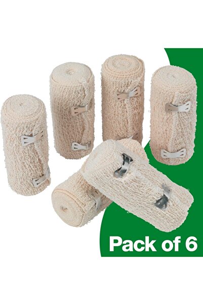 Safety First Aid Group HypaBand Crepe Cotton Bandages 10 cm x 4.5 m - Pack of 6