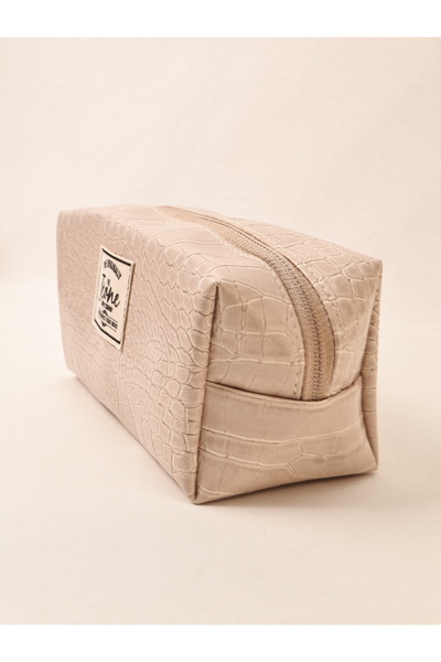 ICONE BAG Textured Faux Leather Makeup Bag Pen Holder