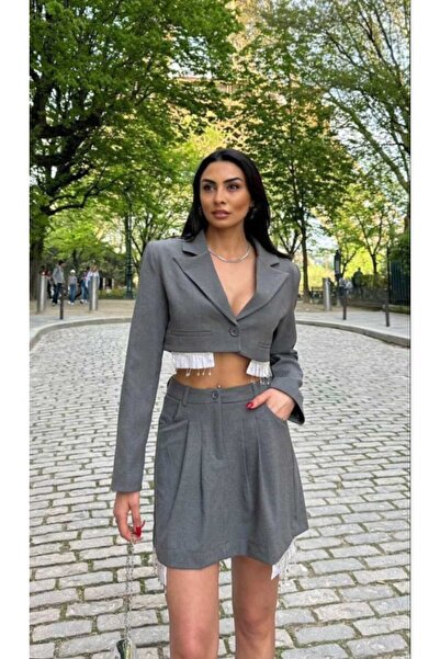 Azra Moda Style Crop Jacket Skirt Set Women