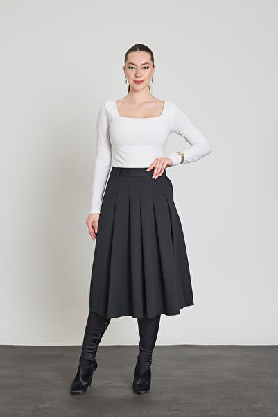 Nicci Pileli Midi Gabardin Etek