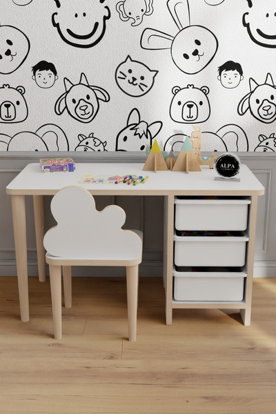 alpaevmobilya 3 Sepetli Çocuk Masa Sandalye Takımı Yaz Sil Aktivite Masası Bu...