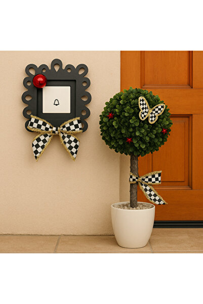 Marrone Kapı Önü Ağacı Ve Priz Süsü İkili Takım Top Şimşir Ağacı 50 cm