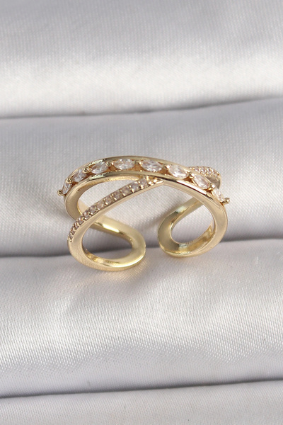 shopwave خاتم نسائي من حجر الزركون بلون ذهبي نحاسي قابل للتعديل