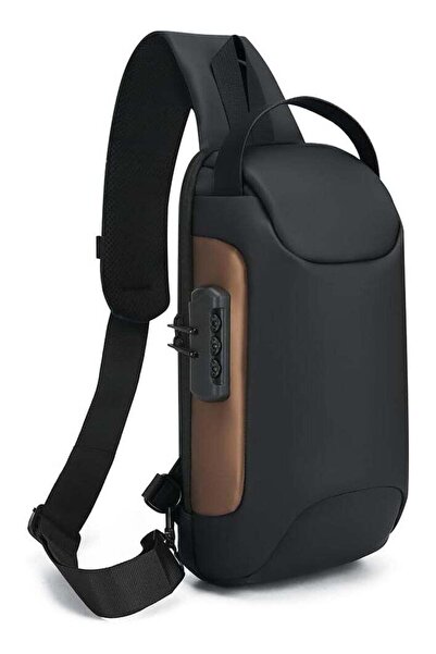 Without a mark حقيبة ظهر مضادة للسرقة مع شاحن USB (أسود/بني) - حقيبة كتف متعد...