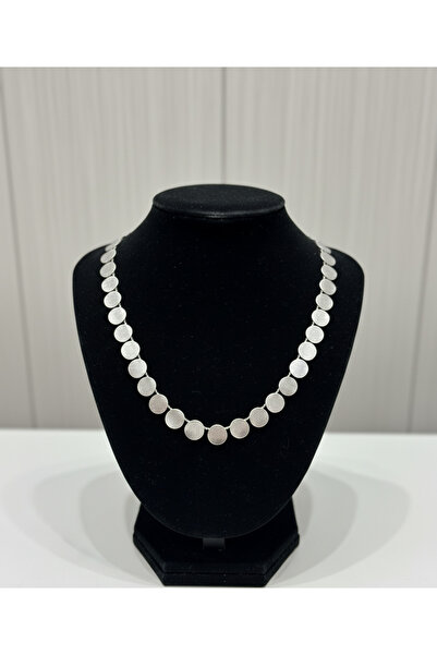 Pak takı Gümüş Renk Işıltılı Yuvarlak Pullu Dokulu Zarif Çelik Kolye