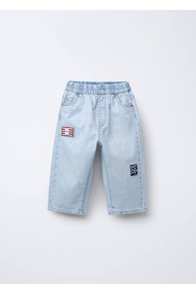 Argün kidss Erkek Çocuk Pamuklu Açık Mavi Nakış Detaylı Denim Oversize Pantol...