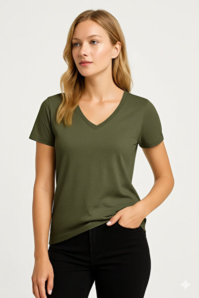 PROLET Tricou pentru femei cu decolteu în V basic – Limited Color Drop