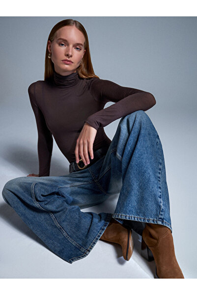 BE CHİC Γυναικεία μπλούζα με λαιμόκοψη με διάφανο κασμίρ, απλή βασική μπλούζα M9613