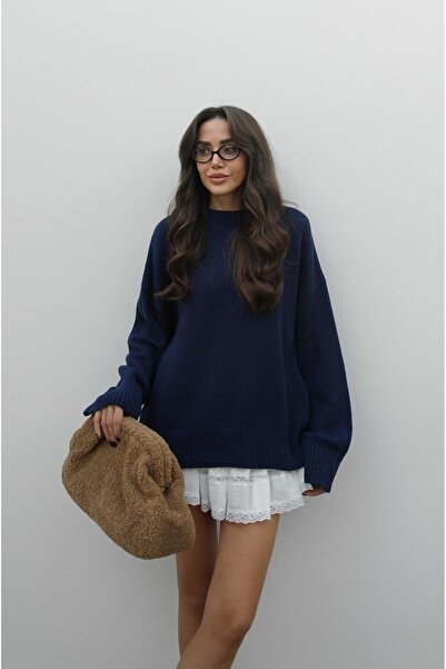 Havoş Navy Blue Mary Crew Neck Oversized Knitwear Sweater