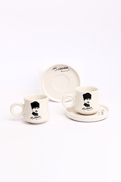 Gezdikçe Bilelim Ataturk Themed Set of 2 Handmade Ceramic Coffee Cups, Coffee Cup, Hand Made