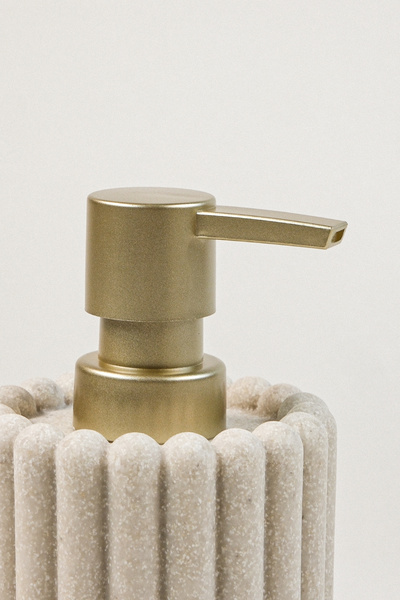 GENGSİ Meturas Cream Polyresin Liquid Soap Dispenser | Modern Striped Design 375 ml Bathroom Accessory 7.5 X 18 cm