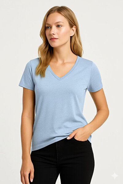 PROLET Tricou pentru femei cu decolteu în V basic – Limited Color Drop