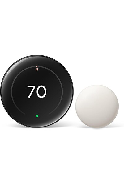 Google Nest Learning Thermostat (4th Gen, 2024) with Nest Temperature Sensor - Polished Obsidian