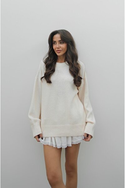Havoş Krem Mary Crew Neck Oversized Knitwear Sweater