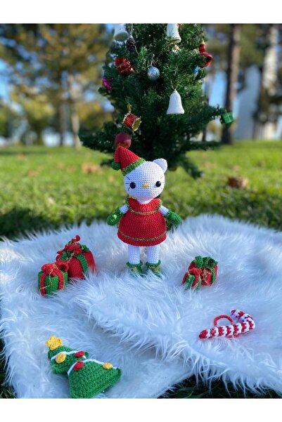 Masal Gurumi AMİGURUMİ NOEL YILBAŞI TEMALI HELLO KITTY ÖRGÜ ORGANİK OYUNCAK UYKU ARKADAŞI