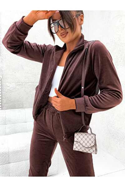 UniqueStore.ro Brown velvet tracksuit with loose fit - S/M