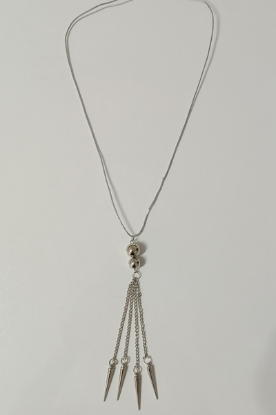 Caelo Kadın Dörtlü Saçaklı Çivi Uçlu Spike Detaylı Gümüş Renk Edgy Tarz Gotik Kolye