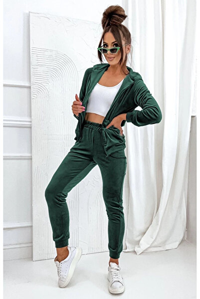 UniqueStore.ro Emerald green velvet zip-up tracksuit - M