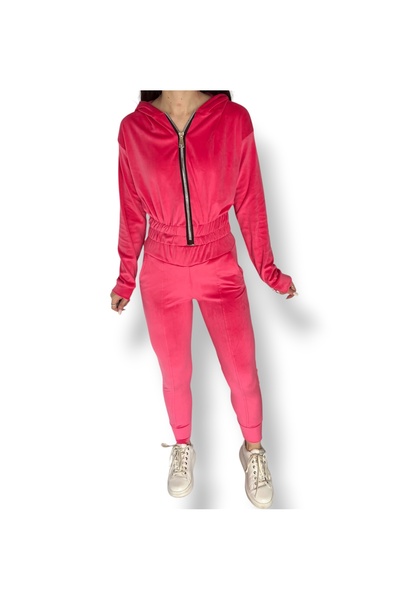 DENRA 2-piece velvet tracksuit - zippered blouse and slim pants