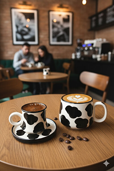 Gezdikçe Bilelim Dear Myself Series Cow Pattern, Handmade Ceramic and Mug Set, Mug, Hand Made