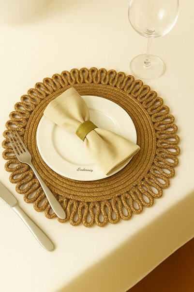 evdeucuz Handmade Natural Jute Supla | Natural Wicker Rope American Service | Handmade Round Table Decor