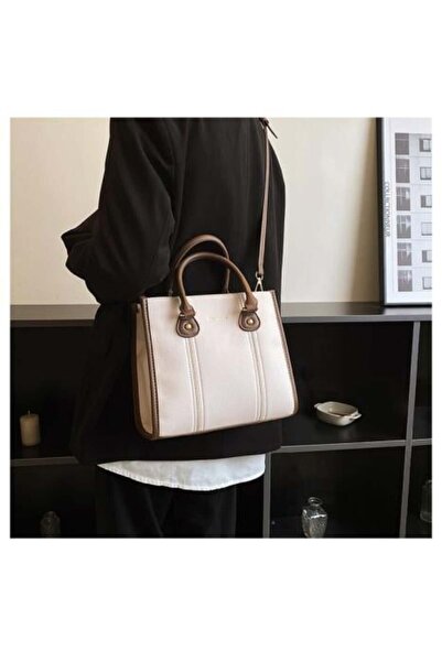 LIGANT Women's White and Brown Leather Bag