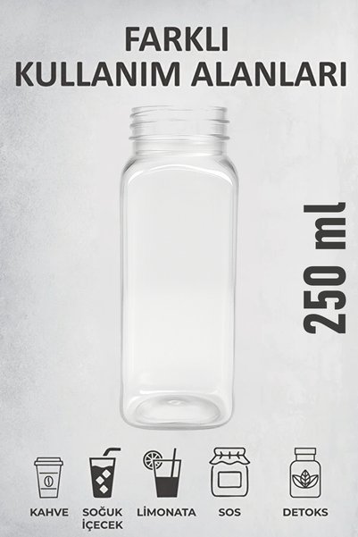 M&B WATER BOTTLE 10 Empty Juice Bottles - 250 ml Smoothie and Ayran Bottle with Orange Lids