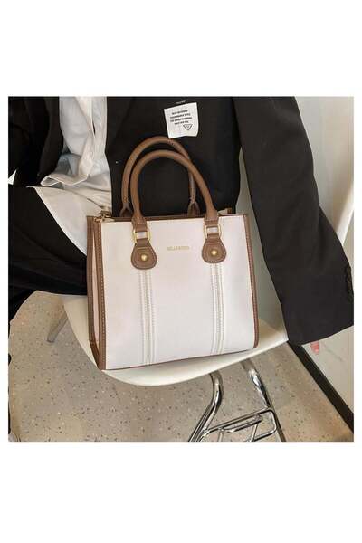 LIGANT Women's White and Brown Leather Bag